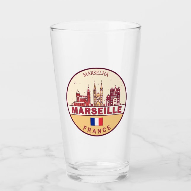 Verre Emblème Skyline de Marseille France (Devant)