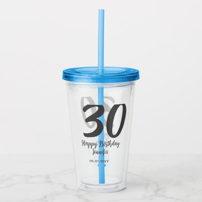 Verre En Acrylique 30e anniversaire ajouter nom date année noir modèl (Devant)