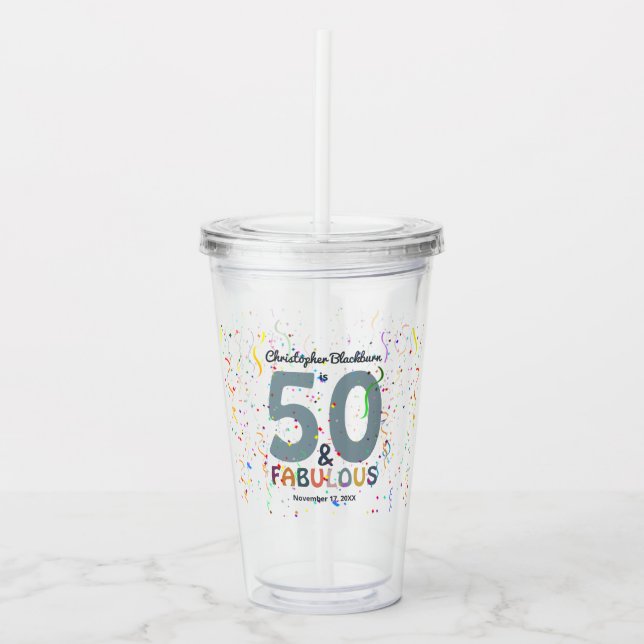 Verre En Acrylique 50 & Fabuleux Blue Cute Cinquantième fête d'annive (Devant)