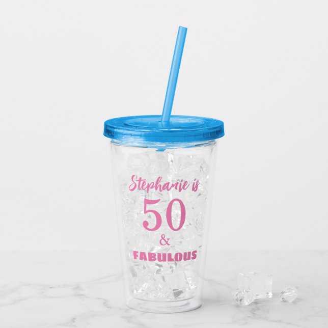 Verre En Acrylique 50 Fabuleux Cadeau Anniversaire Prénom Monogramme (Dos glace)
