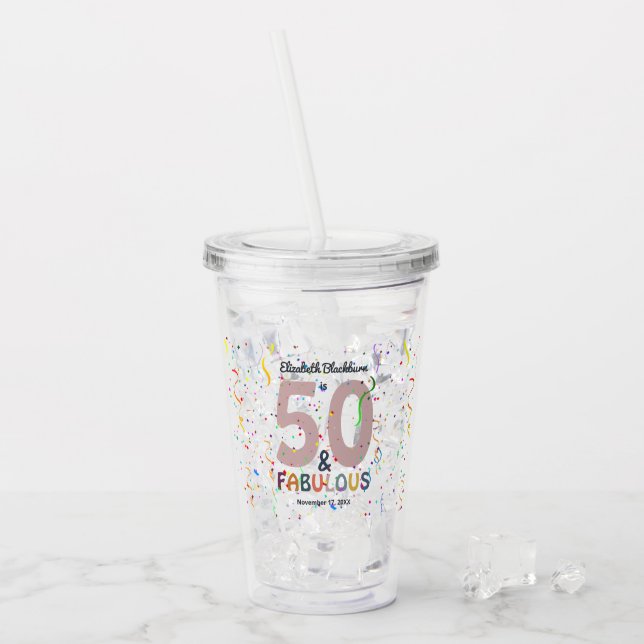 Verre En Acrylique 50 & Fabulous Rose Custom Cinquantième anniversair (Devant glace)