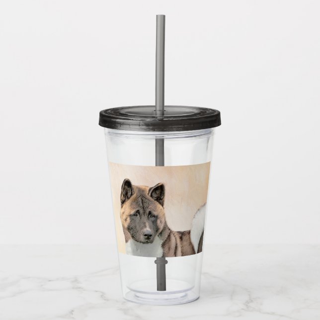 Verre En Acrylique Akita Peinture - Cute Original Chien Art (Devant)