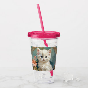 Verre En Acrylique Alphonse Mucha Style Chat blanc
