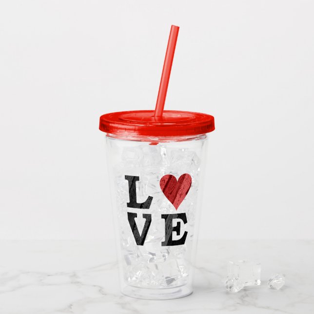 Verre En Acrylique AMOUR avec coeur (Dos glace)