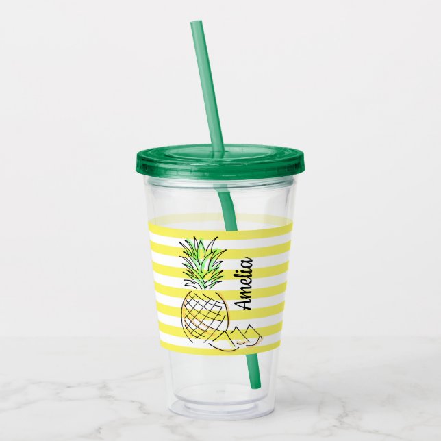 Verre En Acrylique Ananas Jaune rayures été Personnalisé (Gauche)