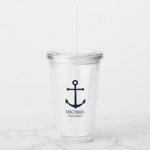 Verre En Acrylique Ancre Bleue marine Nautique Groomsmen personnalisé
