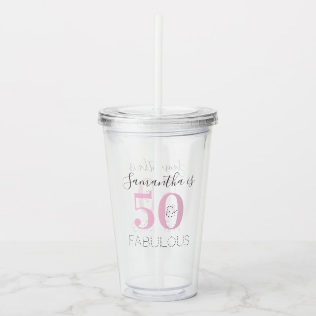 Verre En Acrylique Anniversaire personnalisé Moderne rose 50 et fabul (Devant)