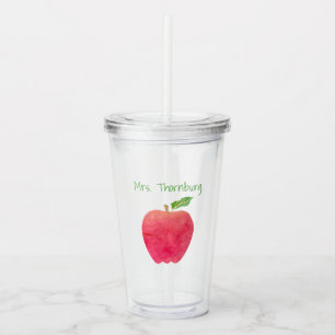 Verre En Acrylique Aquarelle rouge personnalisée Apple de professeur