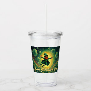 Verre En Acrylique Art magique de la Saint-Patrick avec lutin