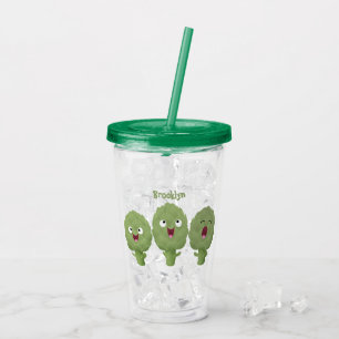 Verre En Acrylique Artichauts chantants mignons dessin animé végétal