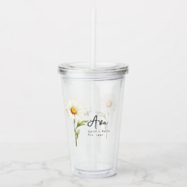 Verre En Acrylique Avril Mois de naissance Fleur Daisée personnalisée