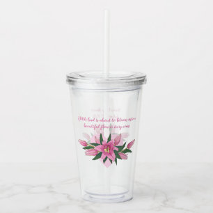 Verre En Acrylique Baby shower Lys en fleurs roses