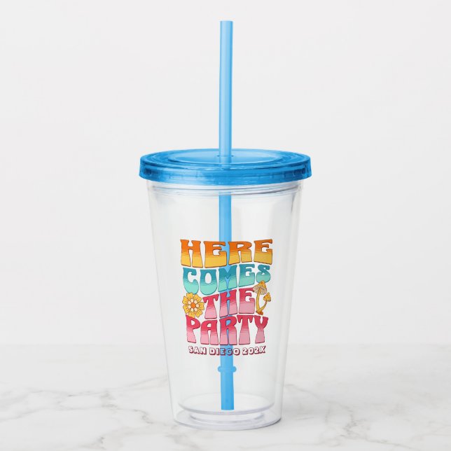 Verre En Acrylique Bachelorette Parti Super Rétro Wavy Bridesmaid (Devant)
