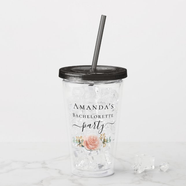 Verre En Acrylique Bachelorette rose or floral eucalyptus verdure (Dos glace)