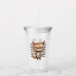 Verre En Acrylique Bad Attitude Chat Mugshot - Drôle Feline Design
