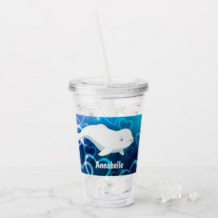 Verre En Acrylique Baleine béluga personnalisée et Coeurs bleus Arcti