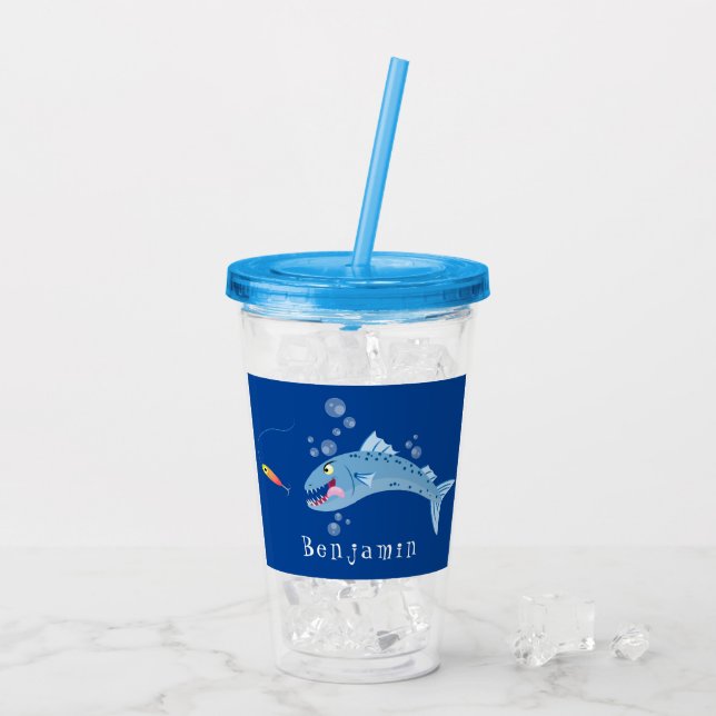 Verre En Acrylique Barracuda poisson affamé de la pêche dessin animé (Dos glace)