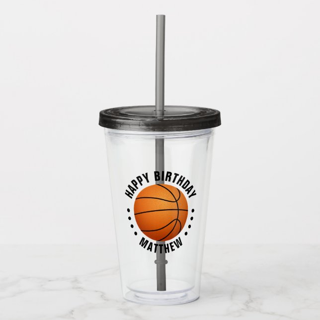 Verre En Acrylique Basket Ball Joyeux Anniversaire Nom (Devant)