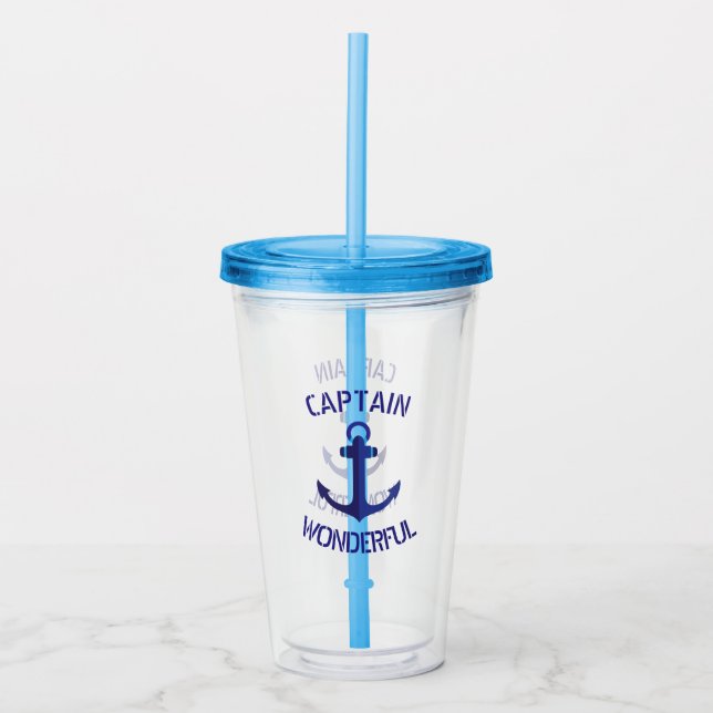 Verre En Acrylique Bateau nautique Ancre bleue Capitaine Merveilleux (Devant)