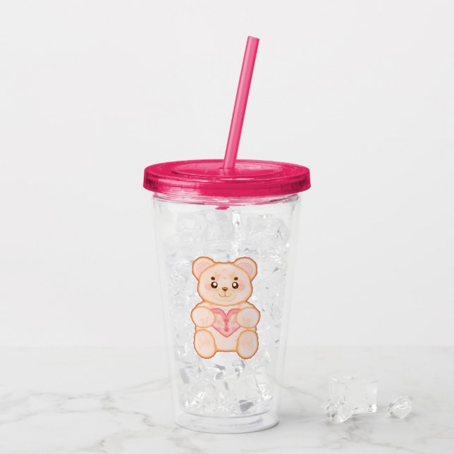 Verre En Acrylique Belle ours de la Saint Valentin au coeur rouge (Dos glace)