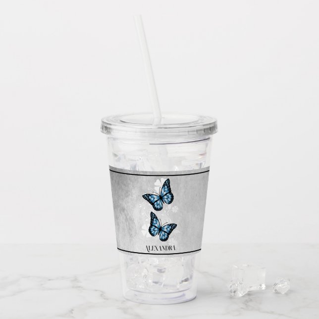 Verre En Acrylique Beurre bleu floral Paruline acrylique personnalisé (Devant glace)