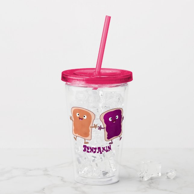 Verre En Acrylique Beurre d'arachide mignonne et caricature sandwich  (Dos glace)