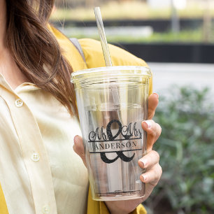 Verre En Acrylique Black Mr & Mrs Monogram Mariage Party Personnalisé