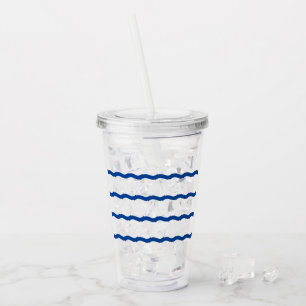Verre En Acrylique Bleu blanc ondes rayures motif nautique clair