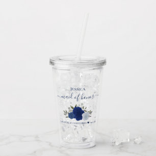 Verre En Acrylique Bleu Boho Chic Roses Élégant Témoin de Mariage