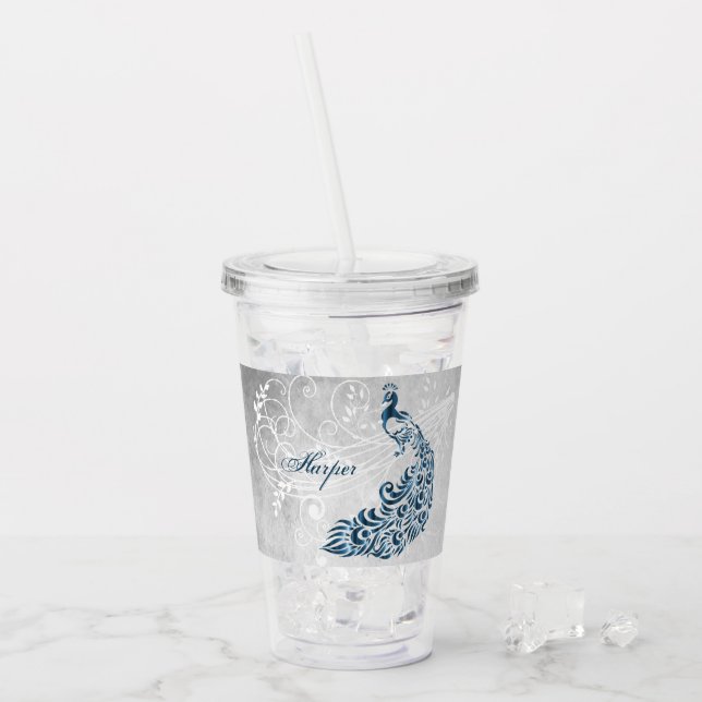 Verre En Acrylique Bleu Peacock Paruline acrylique personnalisée (Devant glace)