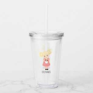 Verre En Acrylique Blonde mignonne Anniversaire fille et chiot