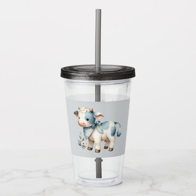 Verre En Acrylique Blue Gingham Baby Cow Pastel Farm Aesthetic (Devant)
