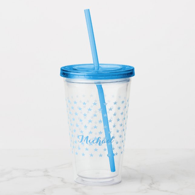 Verre En Acrylique Blue Stars Monogramme Enfants Garçons fête d'anniv (Gauche)