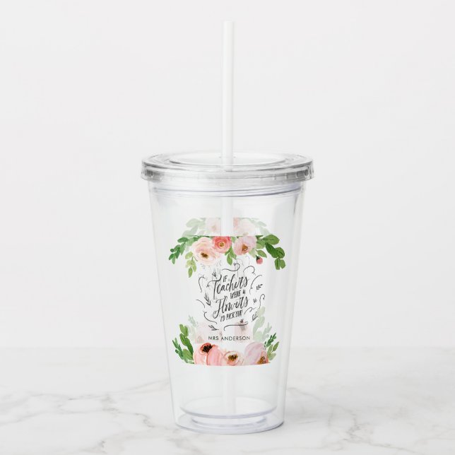 Verre En Acrylique Blush rose floral merci enseignant cadeau (Devant)