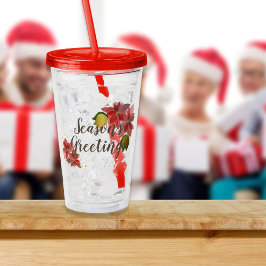 Verre En Acrylique Bonnes Fêtes de Noël rouge fleurs festives