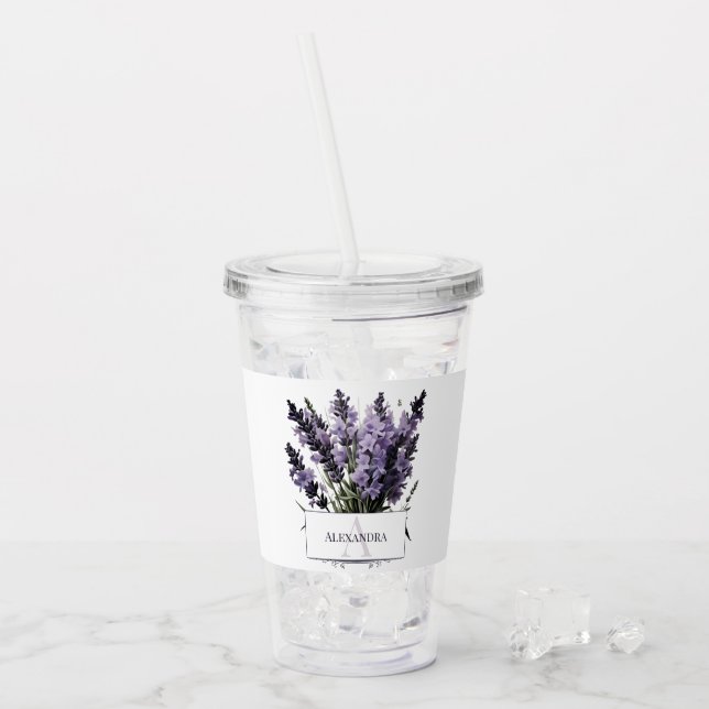 Verre En Acrylique Bouquet de lavande aquarelle personnalisé (Devant glace)