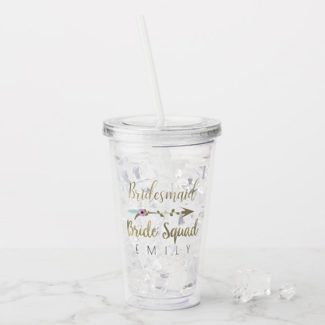 Verre En Acrylique Bridesmaid Tribal Floral Arrow Mariage or (Devant glace)