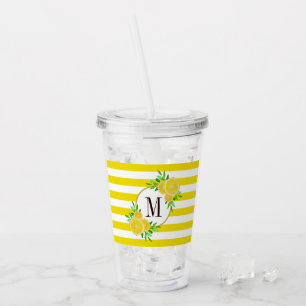 Verre En Acrylique Bright Yellow Stripes Citrus Fruits Slice Monogram