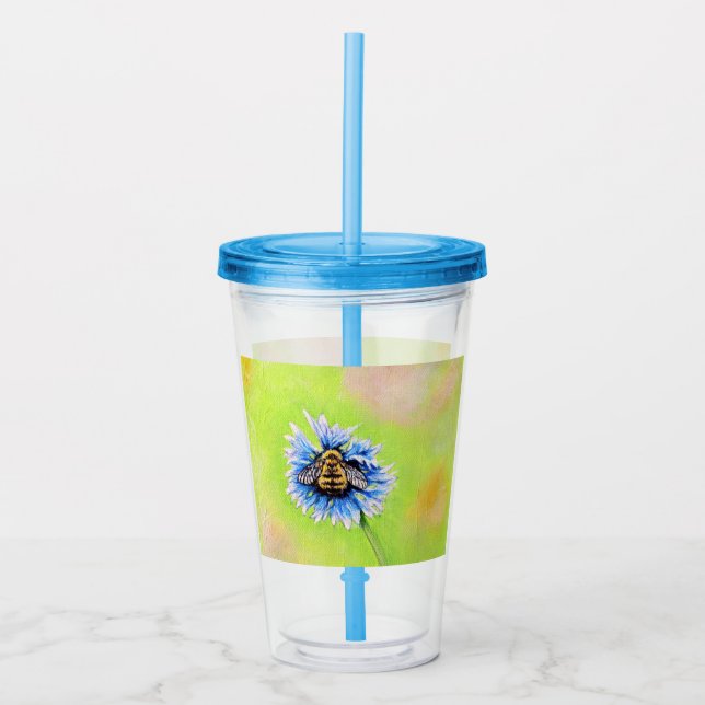 Verre En Acrylique Bumble Bee sur une peinture à fleurs (Devant)