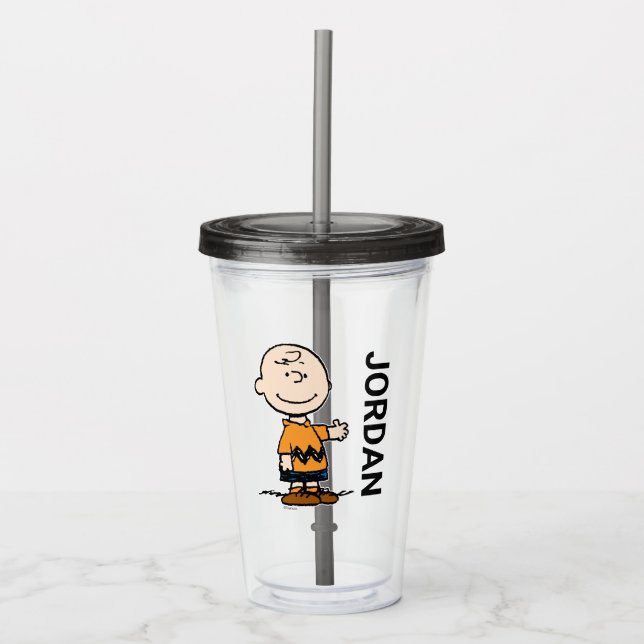 Verre En Acrylique cacahuètes | Charlie Brown Ajouter Votre Nom (Devant)