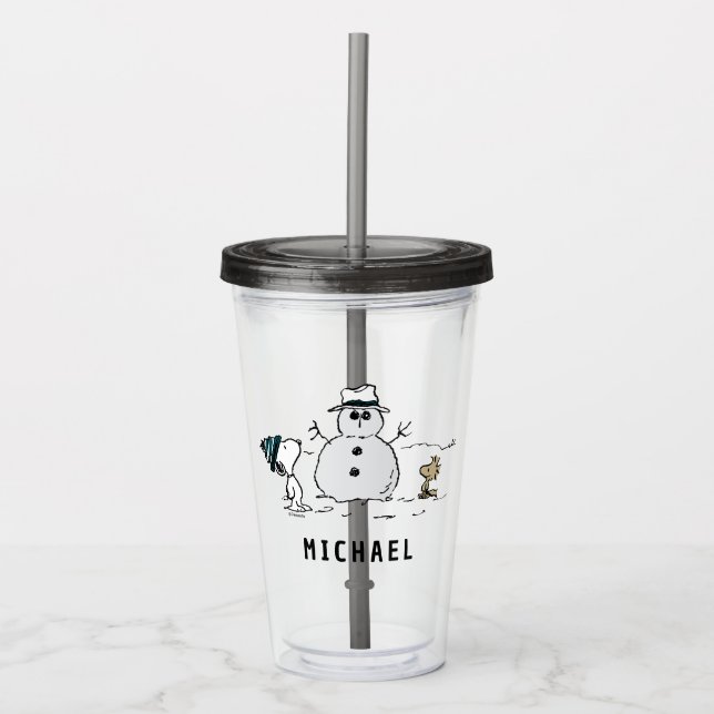 Verre En Acrylique cacahuètes | Snoopy & Woodstock Snowman | Ajouter  (Devant)