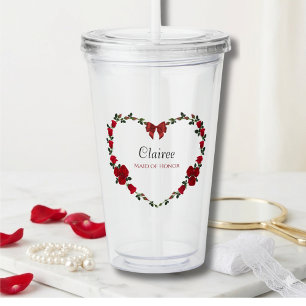Verre En Acrylique Cadeau de Demoiselle d'Honneur Rose Rouge Élégant