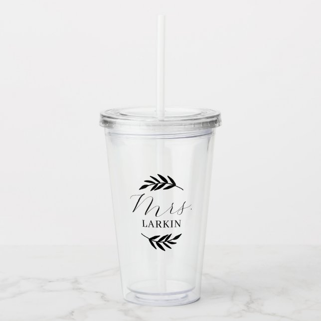 Verre En Acrylique Cadeau de mariage à branche rustique Mme Monogramm (Devant)