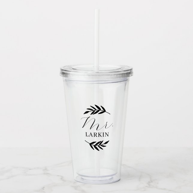 Verre En Acrylique Cadeau de marié Branche rustique M. Monogramme (Devant)