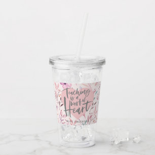 Verre En Acrylique Cadeau enseignant aquarelle coeur café tasse