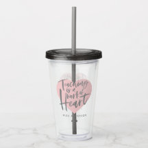 Cadeau enseignant aquarelle coeur café tasse acryl