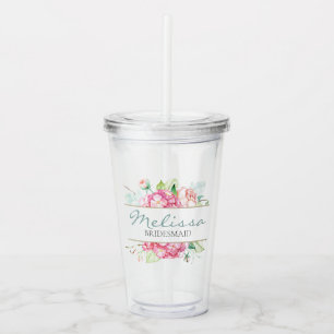 Verre En Acrylique Cadeau floral romantique de demoiselle d'honneur
