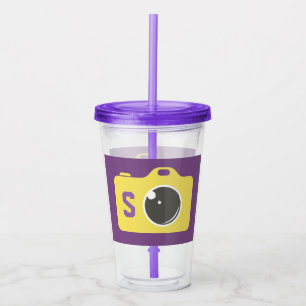 Verre En Acrylique Caméra d'art pop Jaune et violet Monogramme