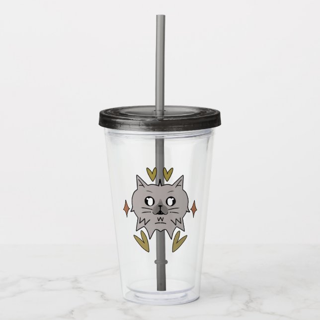 Verre En Acrylique Caneca simples com gatinho cinza  (Devant)