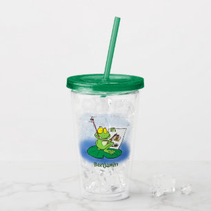 Verre En Acrylique Caricature amusante de grenouille verte